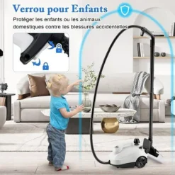 COSTWAY Ångtvättar-Ångtvätt 2000W för vägglöss 5BAR-19 Tillbehör-Reservoir 1,8L-Universaldäck-160℃-Autonomi 35 min-Vit