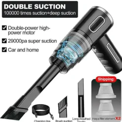 Dammsugare & Tillbehör-29000pa Kraftfull Bil Dammsugare Våt/Torr Sladdlös Stark Sug Handhållen N3 29000PA-Svart