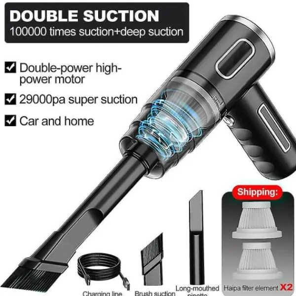 Dammsugare & Tillbehör-29000pa Kraftfull Bil Dammsugare Våt/Torr Sladdlös Stark Sug Handhållen N3 29000PA-Svart