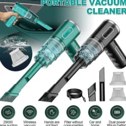 Dammsugare & Tillbehör-29000pa Kraftfull bildammsugare våt/torr sladdlös starkt sug handhållen N3 29000PA-svart