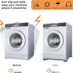 Tvättmaskiner-4-pack Anti-vibrationsdynor, gummibullerreducering och vibration, justerbar höjd tvättmaskinsmatta (grå)