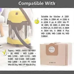 Dammsugare & Tillbehör-10-pack dammsugarpåsar för Karcher 6.959-130.0 WD3 WD3P MV3 A2204 A2254 A2604 Ersättningsfilterpåsar i papper för våt- och torrdammsugare, damm B