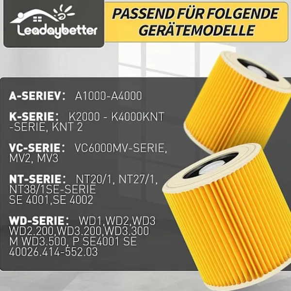 Dammsugare & Tillbehör-2-pack filterpatroner för Kärcher Premium WD3 WD2 MV2 MV3 WD 3P, WD 3.200, WD 3.500 P, SE 4001, SE 4002, A2054, A2004, A2254, A2604, dammsugare WD2