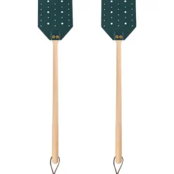 Skadedjur & Insekter-2-pack flugsmällor i läder med trähandtag och snodd (mörkgrön)