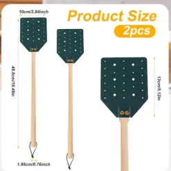 Skadedjur & Insekter-2-pack flugsmällor i läder med trähandtag och snodd (mörkgrön)