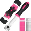 wxsp Fönsterrengöring-3-pack Glasskrapare med 30 Extra Blad för Skrapor, Multifunktionell Rengöring, för Etiketter, Dekaler, Glasfärg (Rosa - Dubbel)
