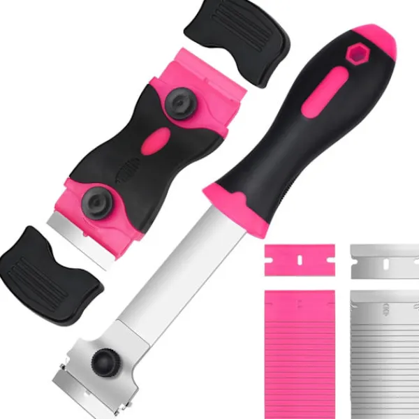 wxsp Fönsterrengöring-3-pack Glasskrapare med 30 Extra Blad för Skrapor, Multifunktionell Rengöring, för Etiketter, Dekaler, Glasfärg (Rosa - Dubbel)