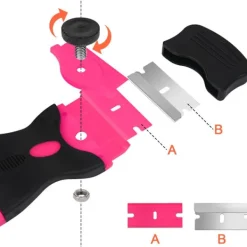 wxsp Fönsterrengöring-3-pack Glasskrapare med 30 Extra Blad för Skrapor, Multifunktionell Rengöring, för Etiketter, Dekaler, Glasfärg (Rosa - Dubbel)