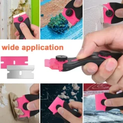 wxsp Fönsterrengöring-3-pack Glasskrapare med 30 Extra Blad för Skrapor, Multifunktionell Rengöring, för Etiketter, Dekaler, Glasfärg (Rosa - Dubbel)