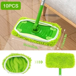 Unbranded Städmoppar-10-pack golvmoppar kompatibla med Swiffer Sweeper för våt och torr användning, återanvändbara mikrofiberdukar för alla golvtyper, grön 25x11,5 cm