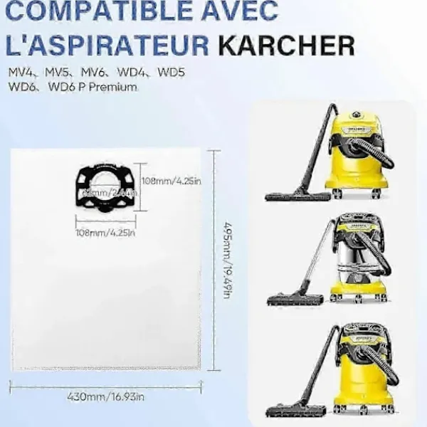 Dammsugare & Tillbehör-12-pack KFI 487 filterpåsar för Kärcher WD4, WD5, WD6 dammsugare