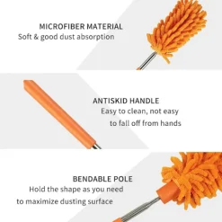 ATELA Svampar & Dukar-3-pack Mikrofiber Dammvippor, Upp till 78 cm - Utdragbara och Böjbara Tvättbara Mini-Dammvippor för Takfläktar, Höga Tak, Persienner, Möbler