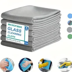 AIZHENCHEN Svampar & Dukar-6-pack Mikrofiber Glasrengöringsdukar - Ränderfria, För Fönster/Bil/Speglar, Återanvändbara 6 PCS