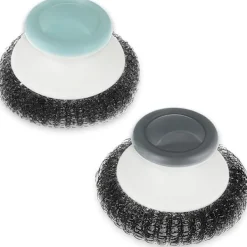 Rengöringsmedel-2-pack rostfria stålborstar med handtag, stålullsborstar för rengöring av disk, kraftiga rengöringsmedel för kastruller, stekpannor, grillar
