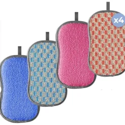 Xuigort Svampar & Dukar-4-pack tvättbara svampar - Återanvändbara disktrasor - Antibakteriella mikrofibersvampar