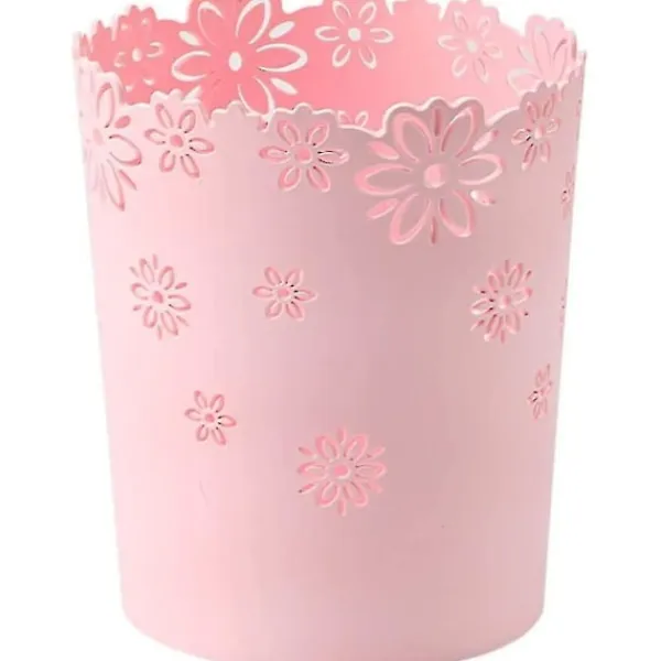 FMYSJ Soptunnor-Plastavfallskorg ihålig blomster papperskorg rund lockless soptunna behållare rosa behållare-mxbc (FMY)