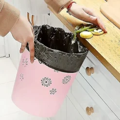 FMYSJ Soptunnor-Plastavfallskorg ihålig blomster papperskorg rund lockless soptunna behållare rosa behållare-mxbc (FMY)