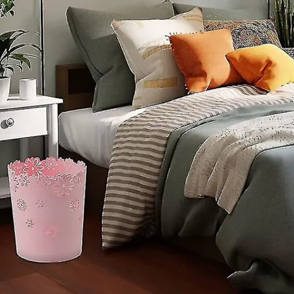 FMYSJ Soptunnor-Plastavfallskorg ihålig blomster papperskorg rund lockless soptunna behållare rosa behållare-mxbc (FMY)