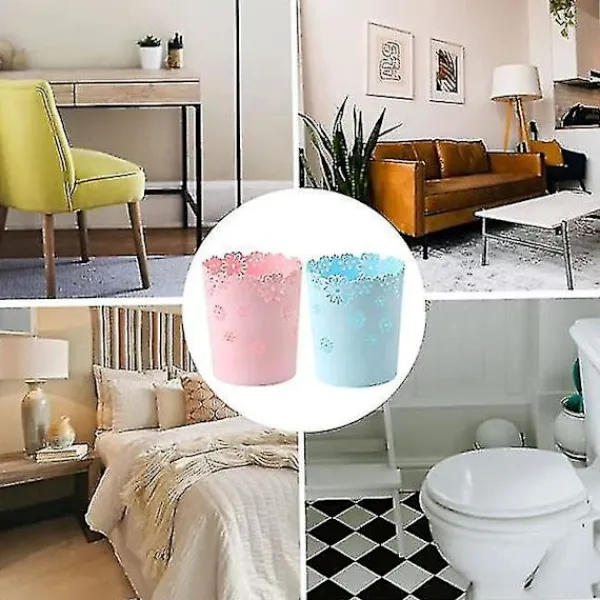 FMYSJ Soptunnor-Plastavfallskorg ihålig blomster papperskorg rund lockless soptunna behållare rosa behållare-mxbc (FMY)