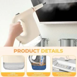 Ångtvättar-Portabel Multifunktionell Ångtvätt – Handhållen Högtemperatursrengörare med Flera Tillbehör, Kemikaliefri Rengöring för Hem, Kök, Badrum & Bil