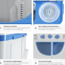tectake Tvättmaskiner-Portabel tvättmaskin med centrifug, 4,5 kg tvätt Vit