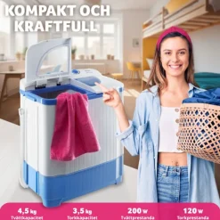 tectake Tvättmaskiner-Portabel tvättmaskin med centrifug, 4,5 kg tvätt Vit