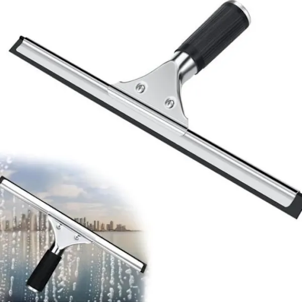 ECLshop Fönsterrengöring-Professionell fönsterskrapa, fönsterskrapa i rostfritt stål med 35 cm blad, för torkning och rengöring av glas