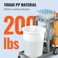 VEVOR Städmaskiner-Professionell hushållsvagn - - Rengöringsvagn - 3-vånings PVC-påse, Grå