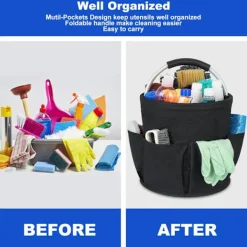 Rengöringsmedel-Rengöringskorg med handtag, rengöringsorganisatör med flera fickor, 28*28 cm, lätt att rengöra och transportera