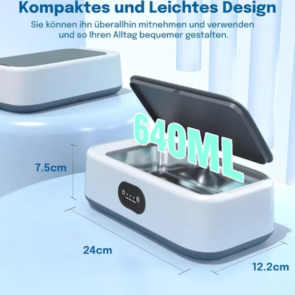 Rengöringsmedel-Rengöringsmedel, 640 ml 49000 Hz, 40 W smyckesrengörare, 3 timerinställningar, kan användas för att rengöra smycken, glasögon