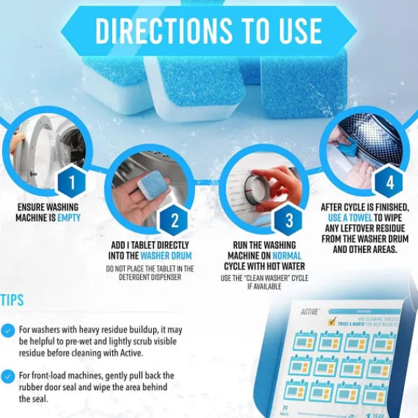 Rengöringsmedel-Rengöringsmedel och avkalkningsmedel för tvättmaskiner, 24-pack