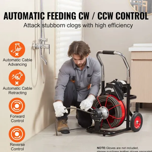 DUOKU Städmaskiner-Reningsmaskin för avlopp - - D1000 - 100FT x 1/2 Tum - Automatisk matning - 8 skärare