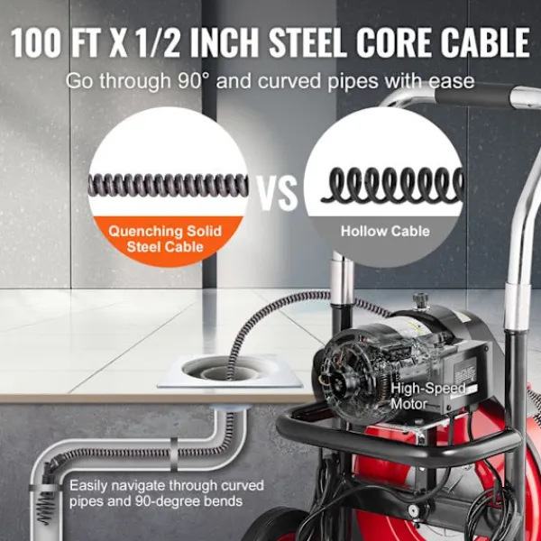 DUOKU Städmaskiner-Reningsmaskin för avlopp - - D1000 - 100FT x 1/2 Tum - Automatisk matning - 8 skärare