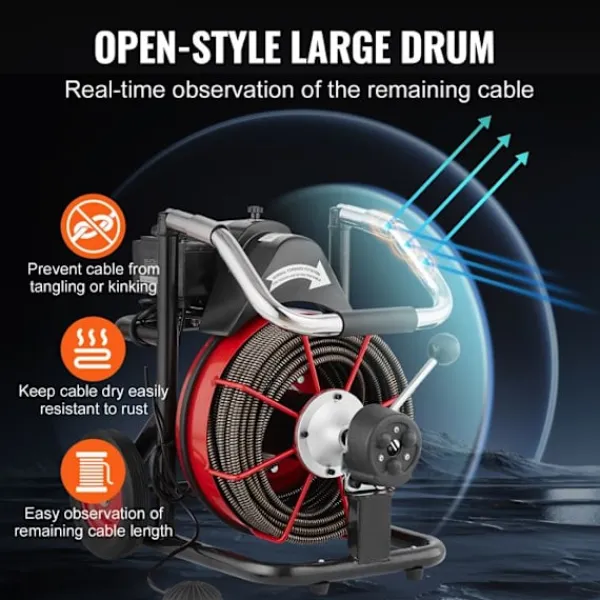 DUOKU Städmaskiner-Reningsmaskin för avlopp - - D1000 - 100FT x 1/2 Tum - Automatisk matning - 8 skärare