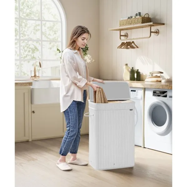 Rootz Living Tvättillbehör-Rootz Bamboo Klädkorg - Tvättkorg - Tvättorganisator - Lättvikt - 31,5 cm x 42,5 cm x 61 cm