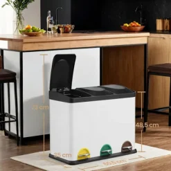 Rootz Living Soptunnor-Rootz -skräpseparationssystem - avfallsbink - Kökskål - 45L Kapacitet - Stål och plast - 60,5 x 40,5 x 48,5 cm