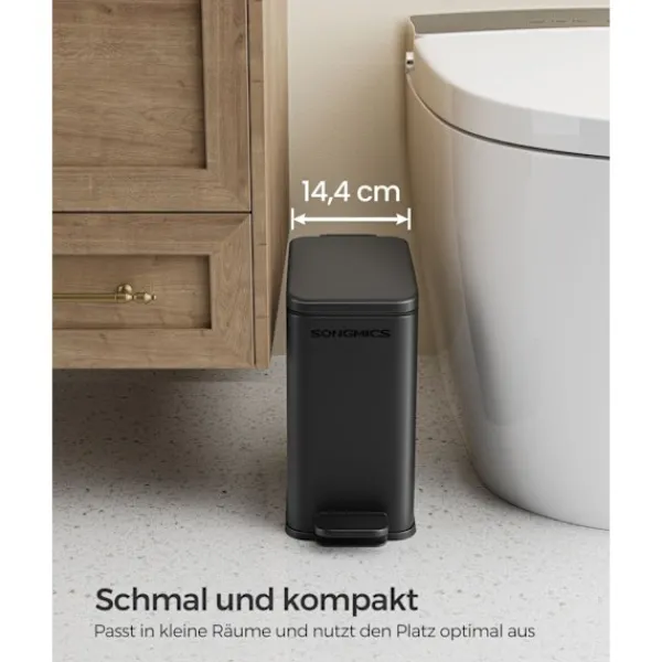 Rootz Living Soptunnor-Rootz Steel Cosmetic Bin - Svart färg - Pedal Bin - 5 liters kapacitet - 29,9 cm x 14,4 cm x 29 cm - Elegant design - Miljövänlig