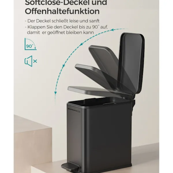 Rootz Living Soptunnor-Rootz Steel Cosmetic Bin - Svart färg - Pedal Bin - 5 liters kapacitet - 29,9 cm x 14,4 cm x 29 cm - Elegant design - Miljövänlig