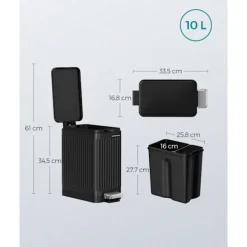 Rootz Living Soptunnor-Rootz Steel Cosmetic Bin - Sminkhållare - PP-plasthink - 10 liters kapacitet - 33,5 cm x 16,8 cm x 34,5 cm - Bläck svart