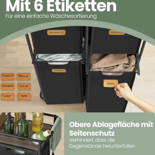 Rootz Living Tvättillbehör-Rootz tvättkorg - tvättbärare - hämma med hjul - 150L kapacitet - enkel rörlighet - 72,4 cm x 33 cm x 109,1 cm