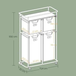 Rootz Living Tvättillbehör-Rootz tvättkorg - tvättbärare - hämma med hjul - 150L kapacitet - enkel rörlighet - 72,4 cm x 33 cm x 109,1 cm