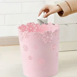 FMYSJ Soptunnor-Rund papperskorg i plast, ihålig papperskorg med spets för kontor. (1-pack rosa) (FMY)