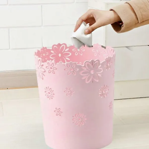 FMYSJ Soptunnor-Rund papperskorg i plast, ihålig papperskorg med spets för kontor. (1-pack rosa) (FMY)