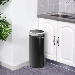 Northio Soptunnor-Sensor papperskorg 42L, elektrisk automatisk papperskorg med lock, rostskyddad, för badrum, kontor, kök, matsal, stål, svart