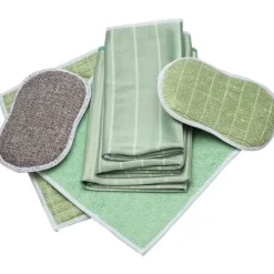 Svampar & Dukar-Set med 6 bambu-mikrofiberdukar, rengör och polera alla släta och ömtåliga ytor, 2 tvättdukar, 2 polerdukar, 2 svampar