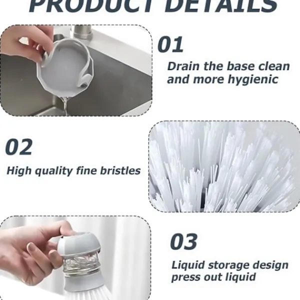 Rengöringsmedel-Set med 2 diskborstar med diskmedelsbehållare: Köksaccessoarer Rengöringsborste Integrerad hållare Rengöringsborste med tryckfunktion Cl