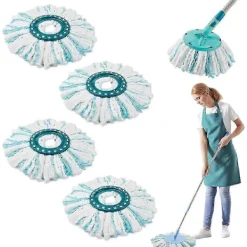 DAO Städmoppar-Set med 4 Ersättningshuvuden för Leifheit Clean Twist Disc Mop Micro Set, 2-Fiber System för Rund Golvmopp, Kompatibel med Leifheit Clean T [db]
