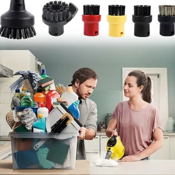 Dammsugare & Tillbehör-Set med 6 runda borstar för Kärcher ångtvätt SC1 SC2 SC3 SC4