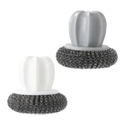 Svampar & Dukar-Set med 2 stålborstar för kastruller, diskhandskar, svamp, diskborste, köksborste mot fläckar, hushållsborste för rengöring av stålskålar (vit, grå) | Fyndiq