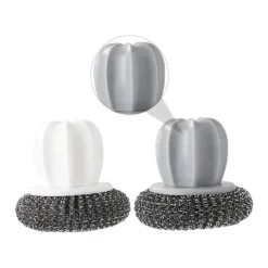 Svampar & Dukar-Set med 2 stålborstar för kastruller, diskhandskar, svamp, diskborste, köksborste mot fläckar, hushållsborste för rengöring av stålskålar (vit, grå) | Fyndiq